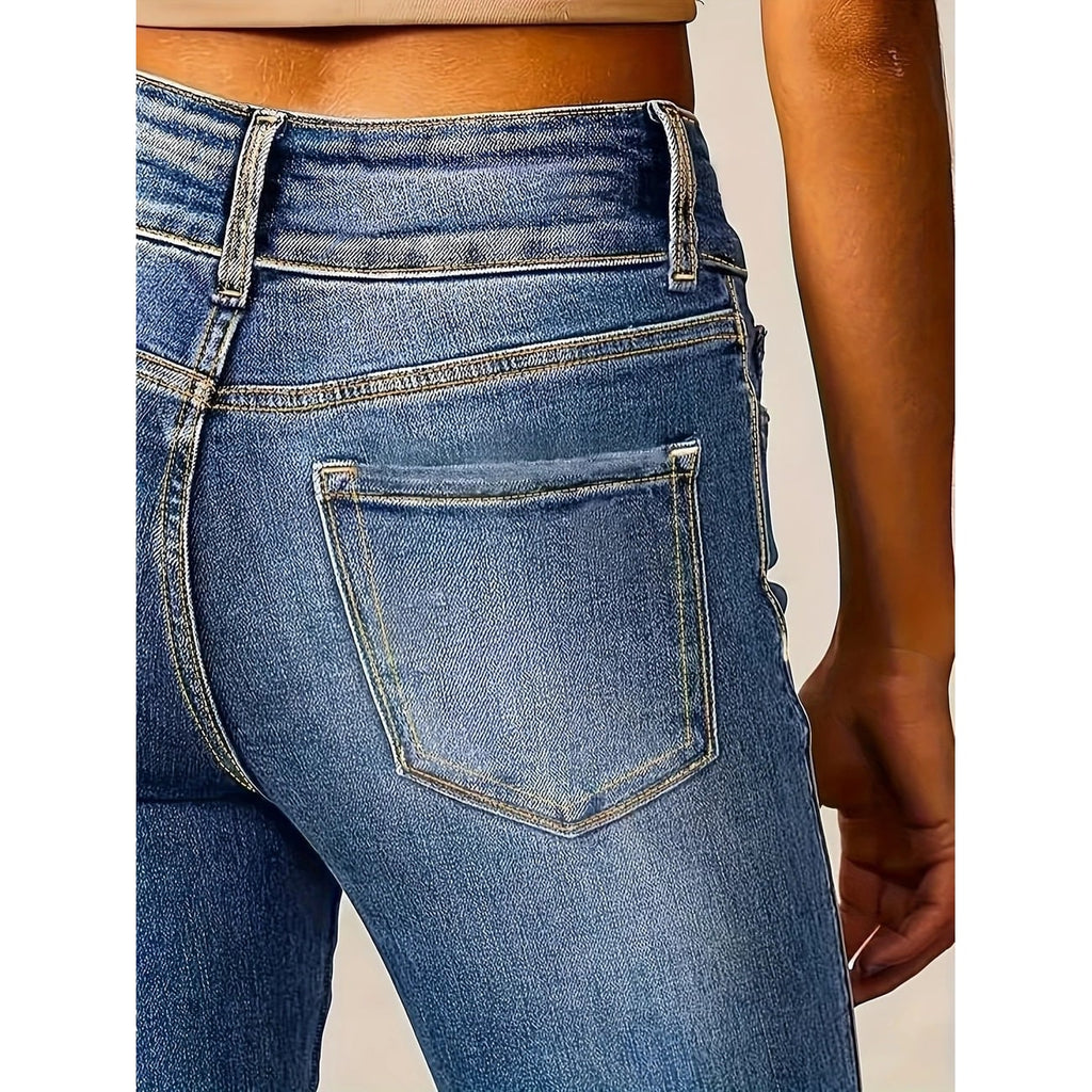 Women's High Waisted Flare Jeans with Double Button and Rise - Image 7