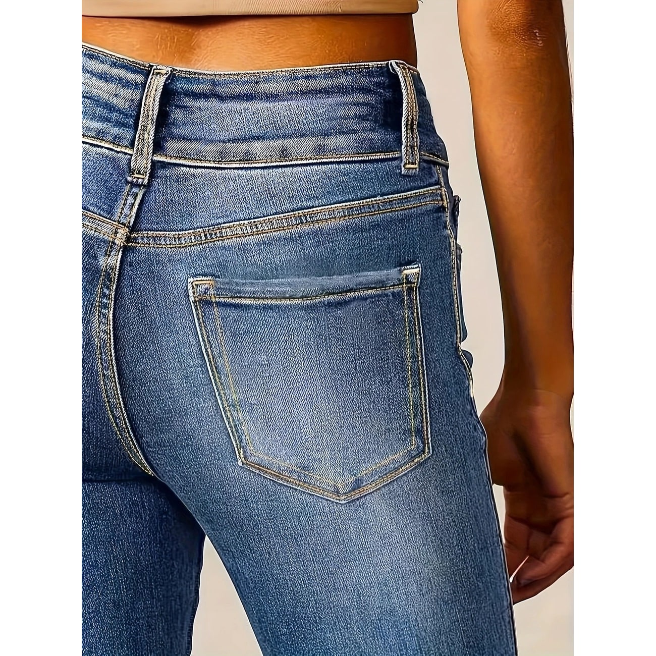 Women's High Waisted Flare Jeans with Double Button and Rise - Image 7