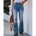 Women's High-Waisted Floral Flare Bell Bottom Jeans with Botanical Print - Image 7