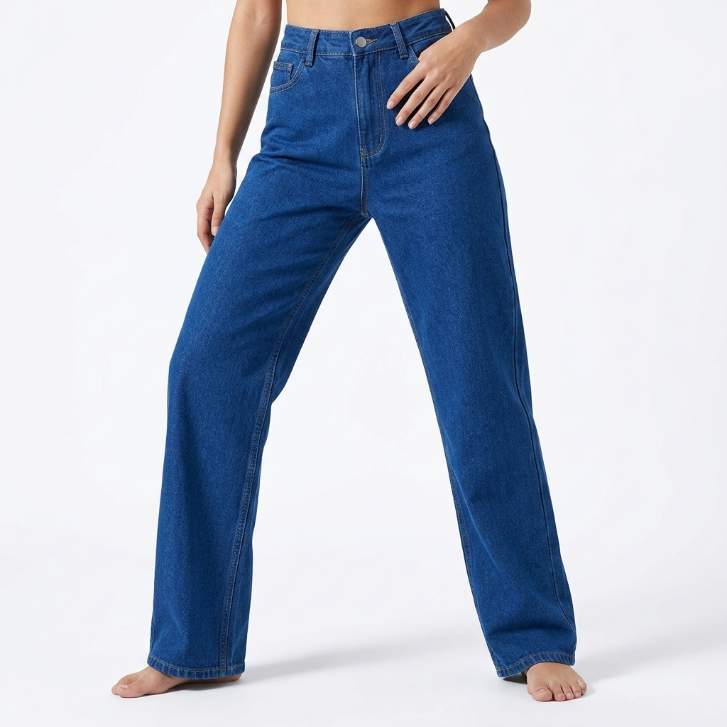 Women's High Waisted Straight Leg Jeans with Relaxed Fit and Button Closure - Image 1