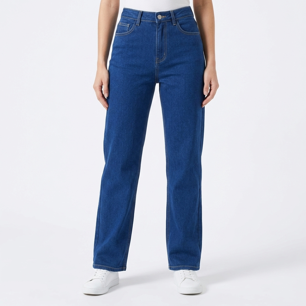 Women's High Waisted Straight Leg Jeans with Relaxed Fit and Button Closure - Image 2
