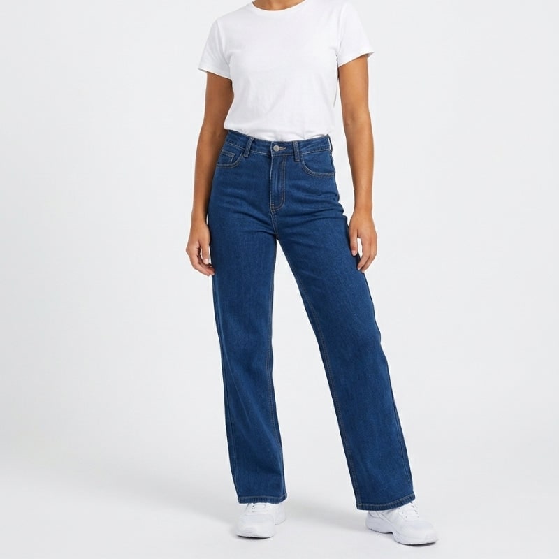 Women's High Waisted Straight Leg Jeans with Relaxed Fit and Button Closure - Image 3