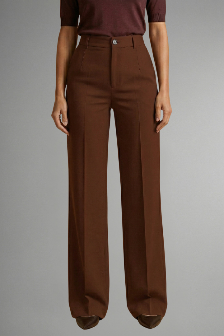 Women's High-Waisted Tailored Wide Leg Trousers with Button Closure - Image 13
