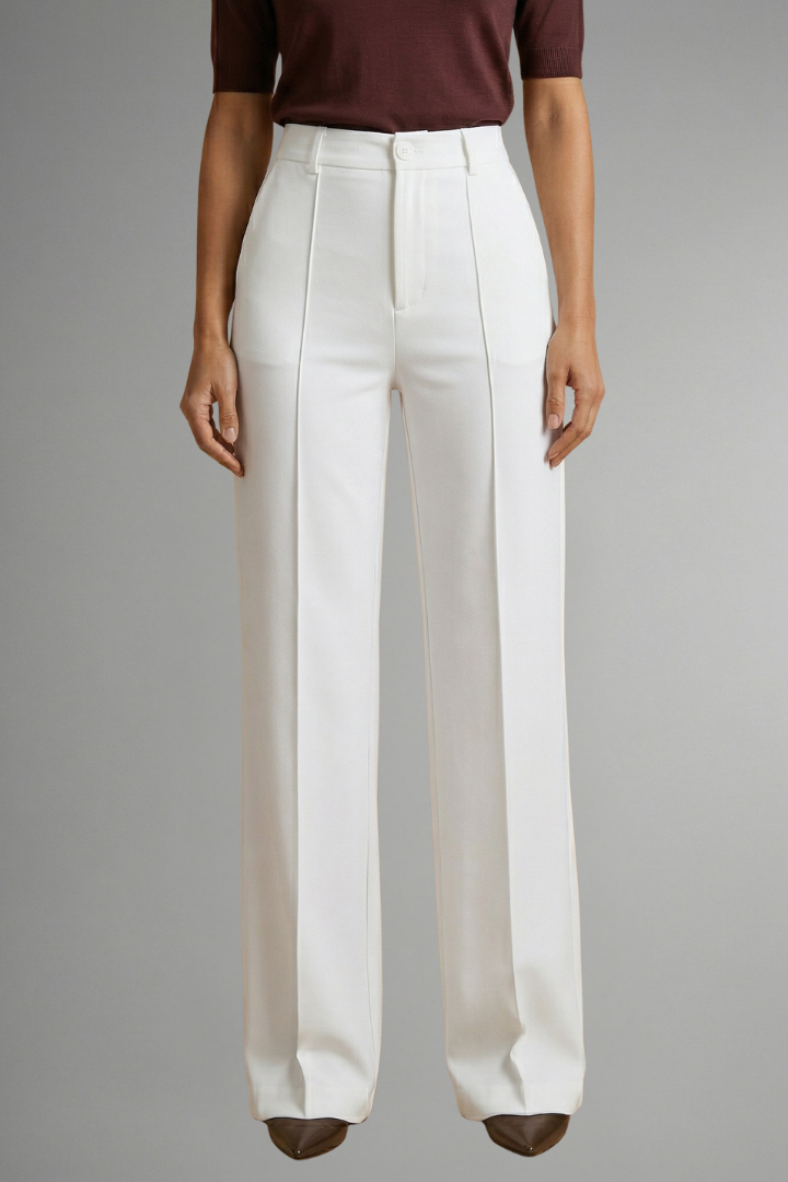 Women's High-Waisted Tailored Wide Leg Trousers with Button Closure - Image 8