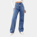 Women's High Waisted Wide Leg Baggy Jeans with Five Pocket Denim - Image 1