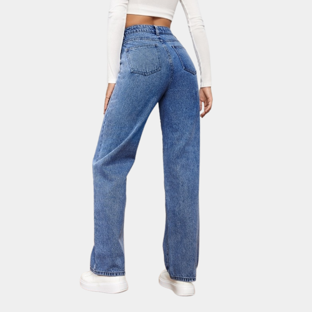 Women's High Waisted Wide Leg Baggy Jeans with Five Pocket Denim - Image 2