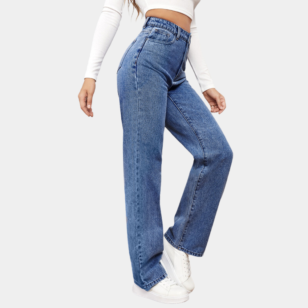 Women's High Waisted Wide Leg Baggy Jeans with Five Pocket Denim - Image 3
