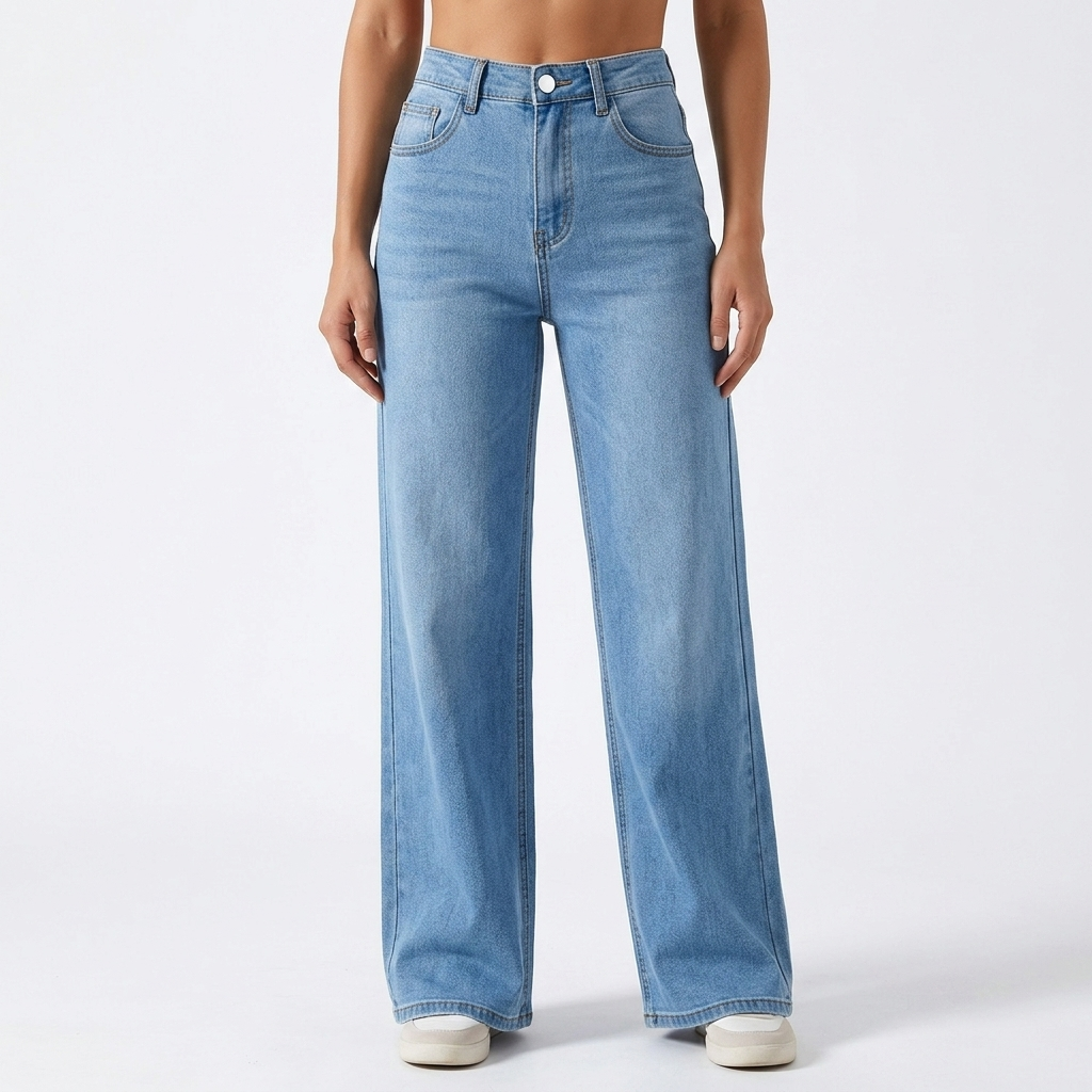 Women's High Waisted Wide Leg Baggy Jeans with Light Wash and Five Pocket - Image 2