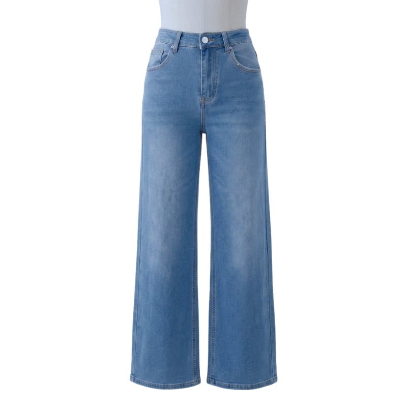 Women's High Waisted Wide Leg Baggy Jeans with Light Wash and Five Pocket - Image 3