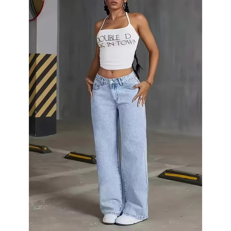 Women's High Waisted Wide Leg Loose Fit Jeans with Rise and Button Fly - Image 3