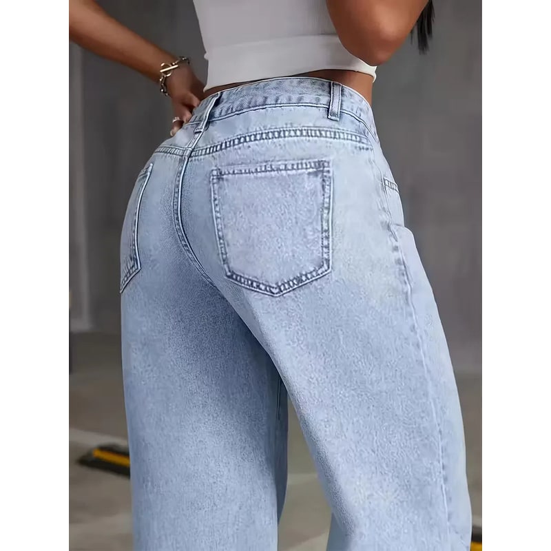Women's High Waisted Wide Leg Loose Fit Jeans with Rise and Button Fly - Image 4
