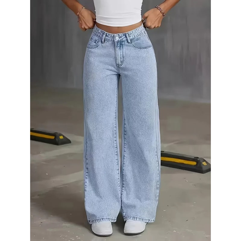Women's High Waisted Wide Leg Loose Fit Jeans with Rise and Button Fly - Image 5