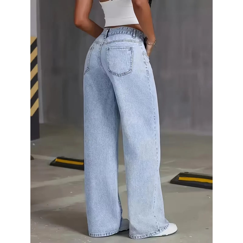 Women's High Waisted Wide Leg Loose Fit Jeans with Rise and Button Fly - Image 6