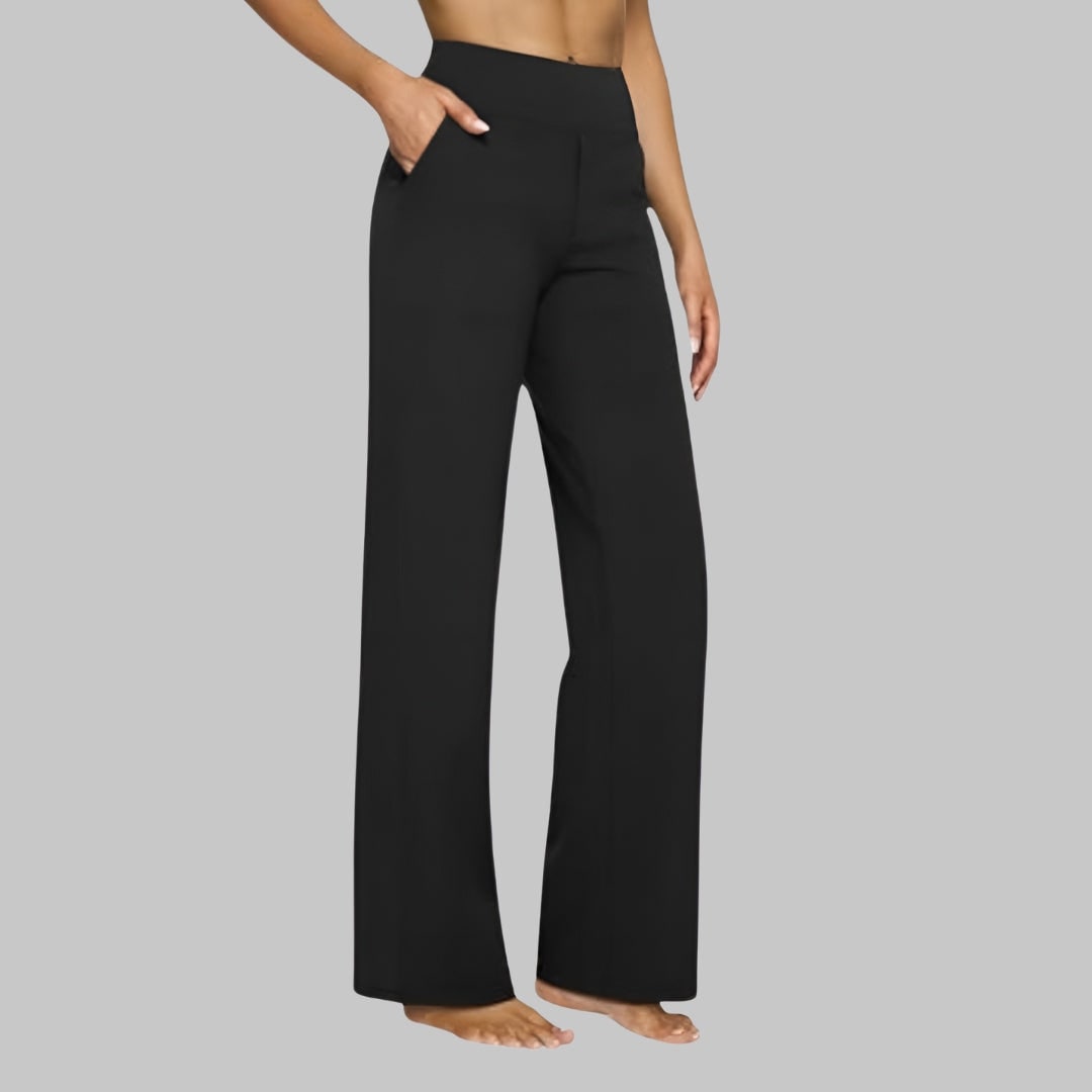 Women's High-Waisted Wide Leg Trouser Pants with Elastic Waist and Side Pockets - Image 10
