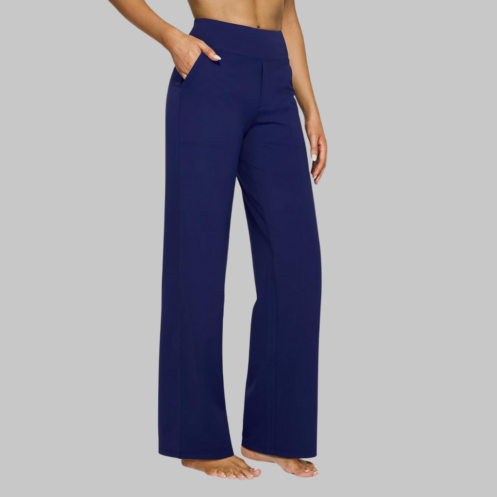 Women's High-Waisted Wide Leg Trouser Pants with Elastic Waist and Side Pockets - Image 13