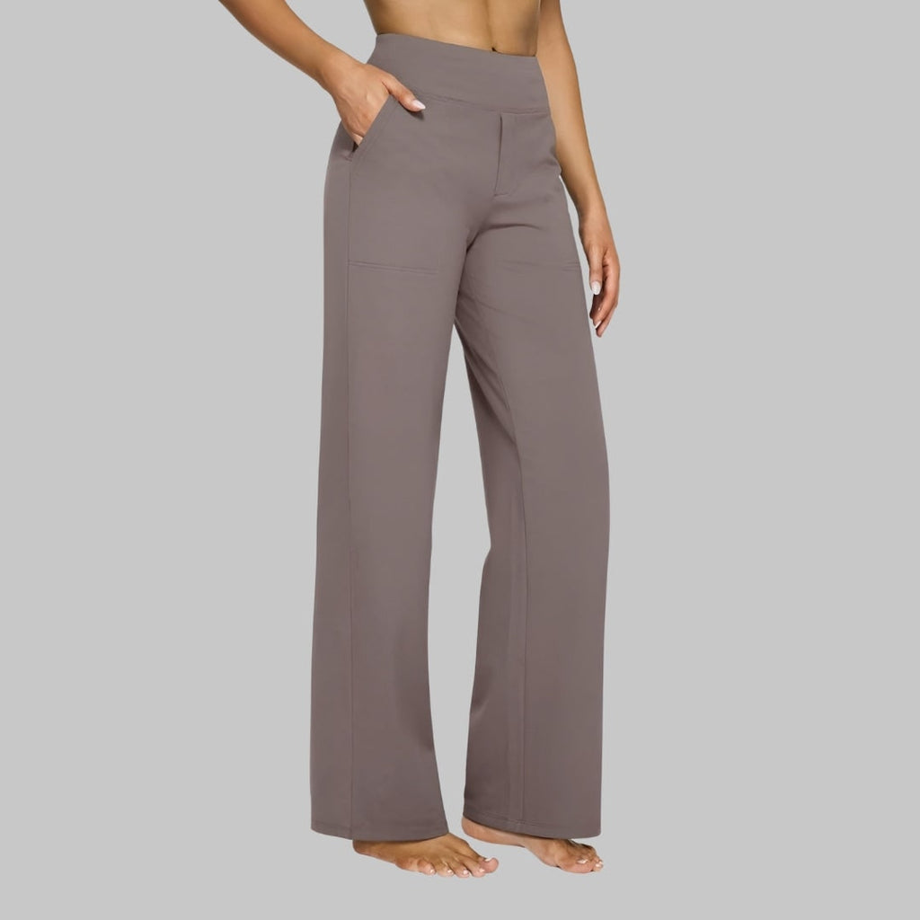 Women's High-Waisted Wide Leg Trouser Pants with Elastic Waist and Side Pockets - Image 2