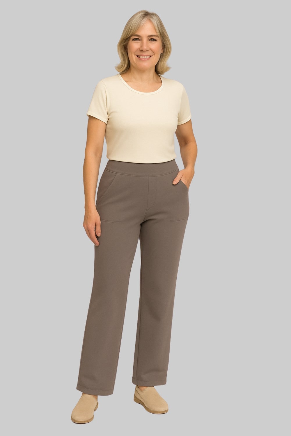 Women's High-Waisted Wide Leg Trouser Pants with Elastic Waist and Side Pockets - Image 3