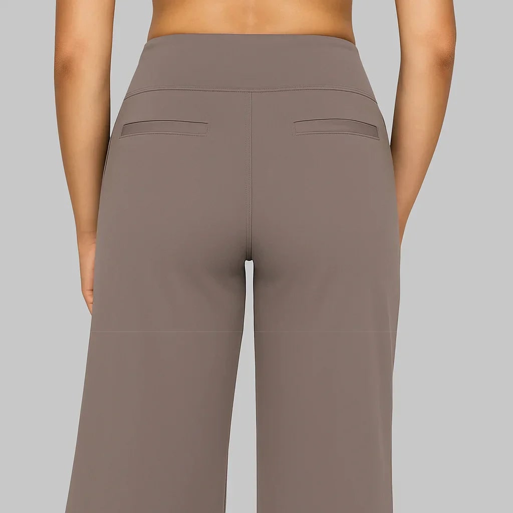 Women's High-Waisted Wide Leg Trouser Pants with Elastic Waist and Side Pockets - Image 5