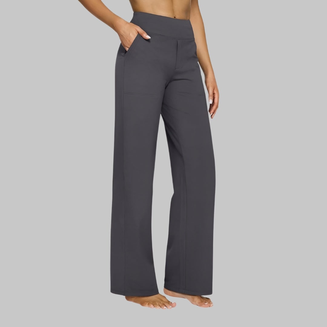 Women's High-Waisted Wide Leg Trouser Pants with Elastic Waist and Side Pockets - Image 7