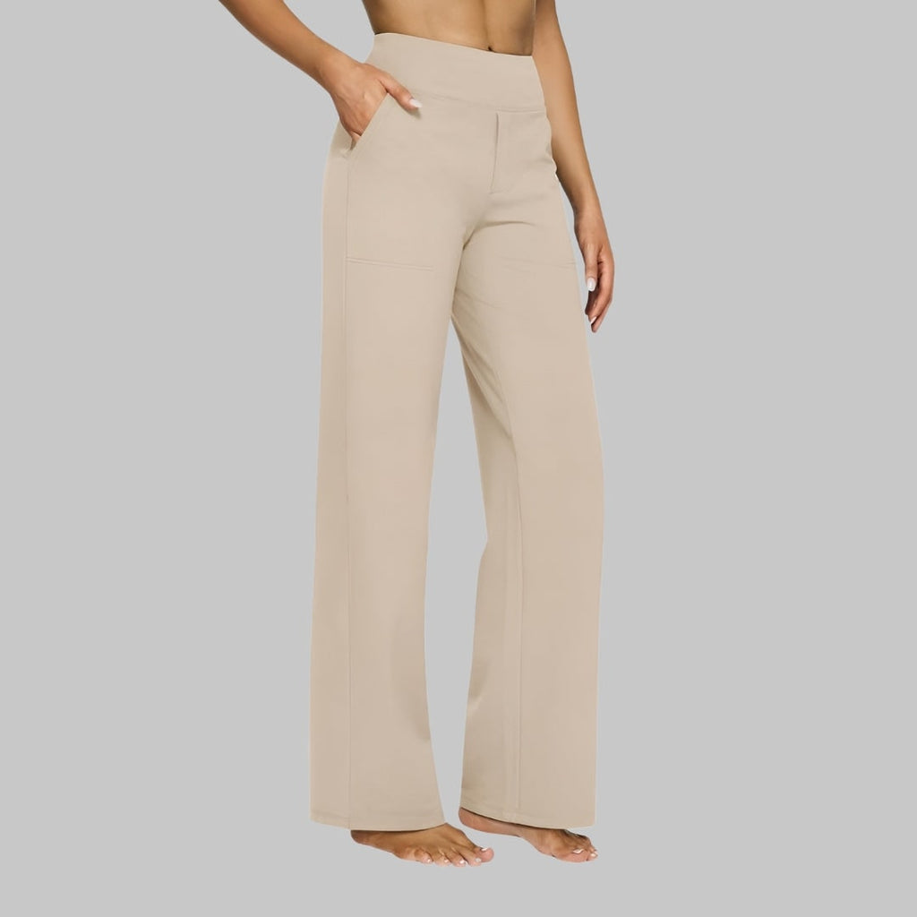 Women's High-Waisted Wide Leg Trouser Pants with Elastic Waist and Side Pockets - Image 8