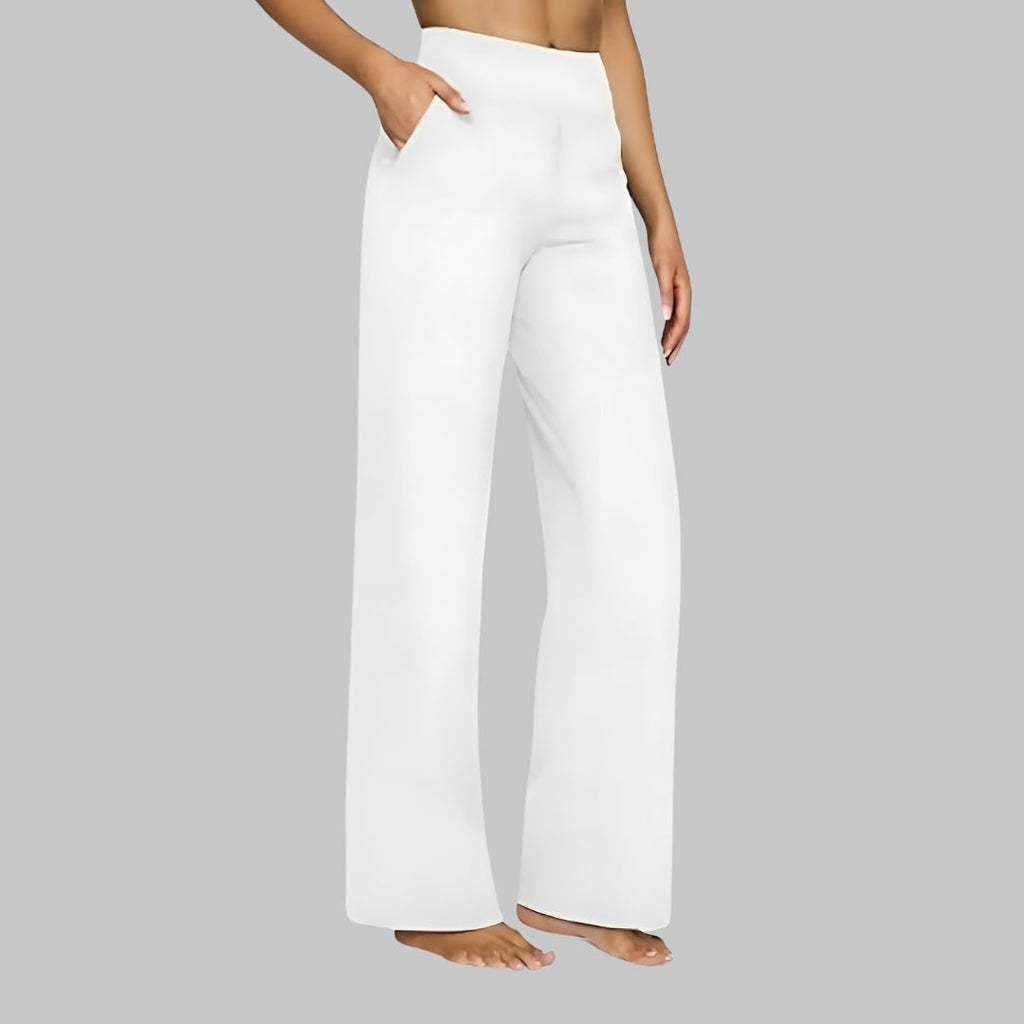 Women's High-Waisted Wide Leg Trouser Pants with Elastic Waist and Side Pockets - Image 9