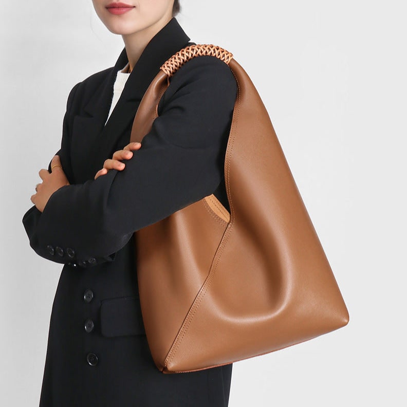 Women's Hobo Handbags Leather Shoulder Bag with Braided Handle and Crossbody Strap - Image 7