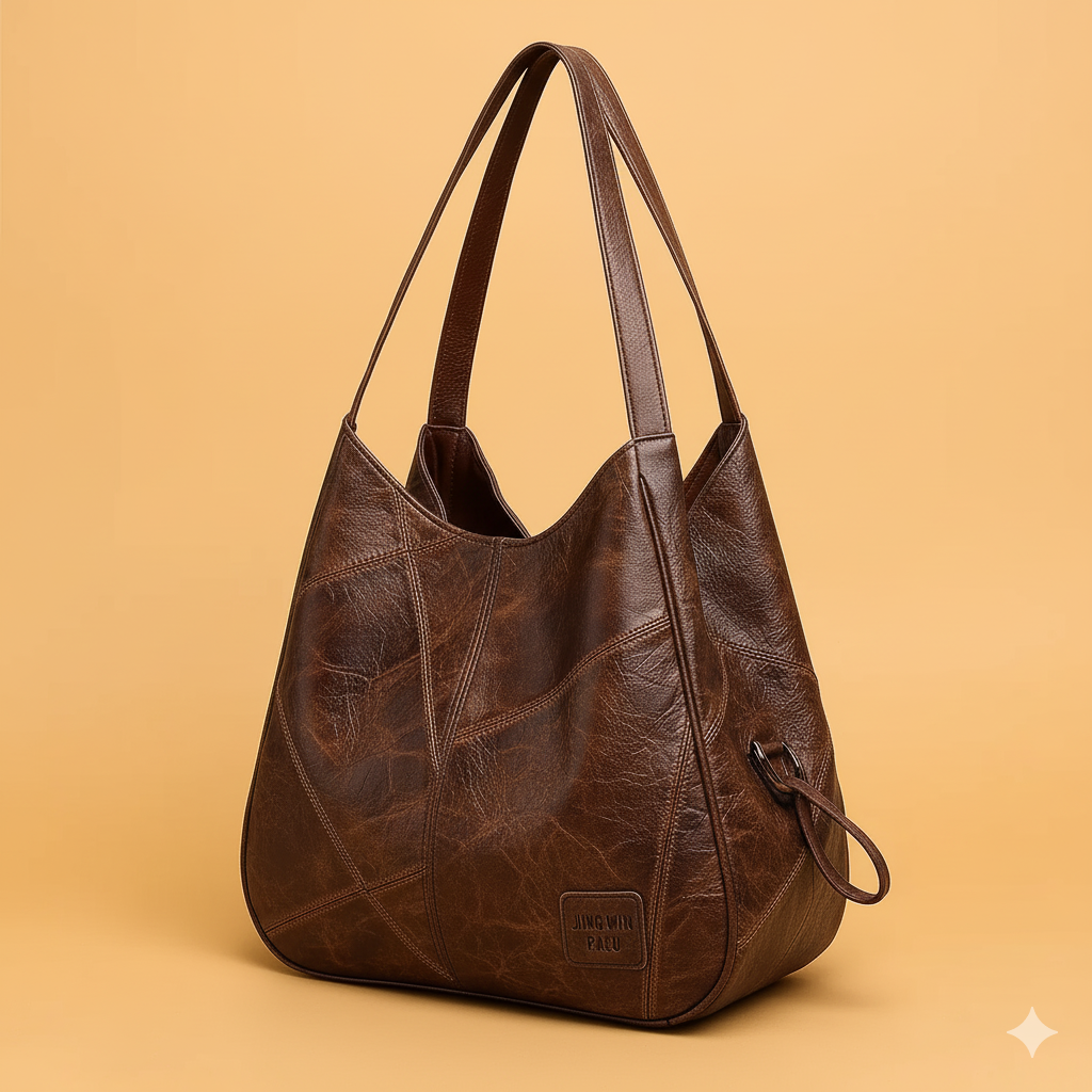 Women's Hobo Shoulder Bag Purse with Slouchy Faux Leather and Geometric Patchwork - Image 2