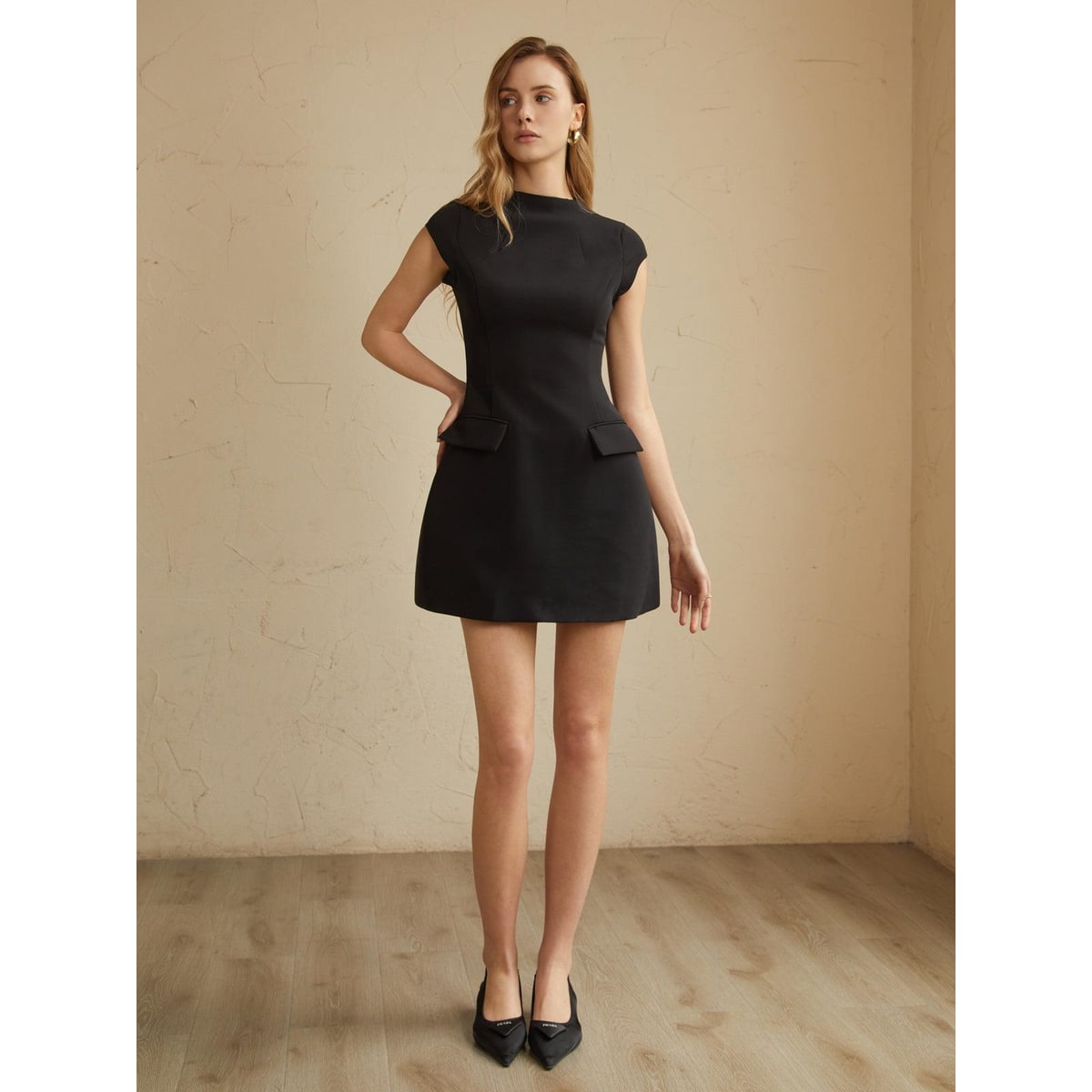 Women's Homecoming a Line Mini Dress with Mock Neck and Cap Sleeves - Image 1