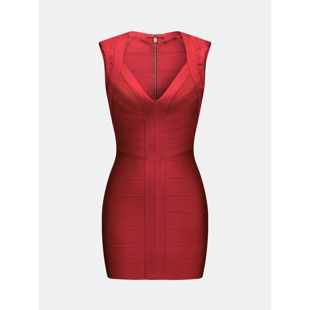 Women's Homecoming Bandage Bodycon Mini Dress with Deep V-Neck and Back Zipper - Image 2