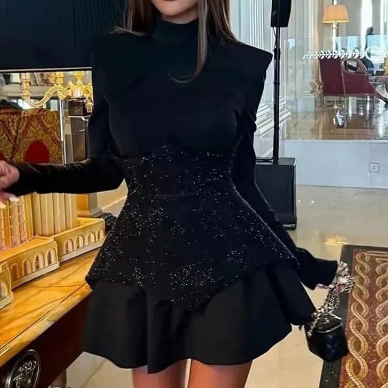 Women's Homecoming Corset Mini Dress with Glitter Embellishments for Spring Wedding Guest - Image 3
