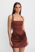Women's Homecoming Corset Mini Dress with Square Neck Ruched Skirt and Waist Cincher - Image 1
