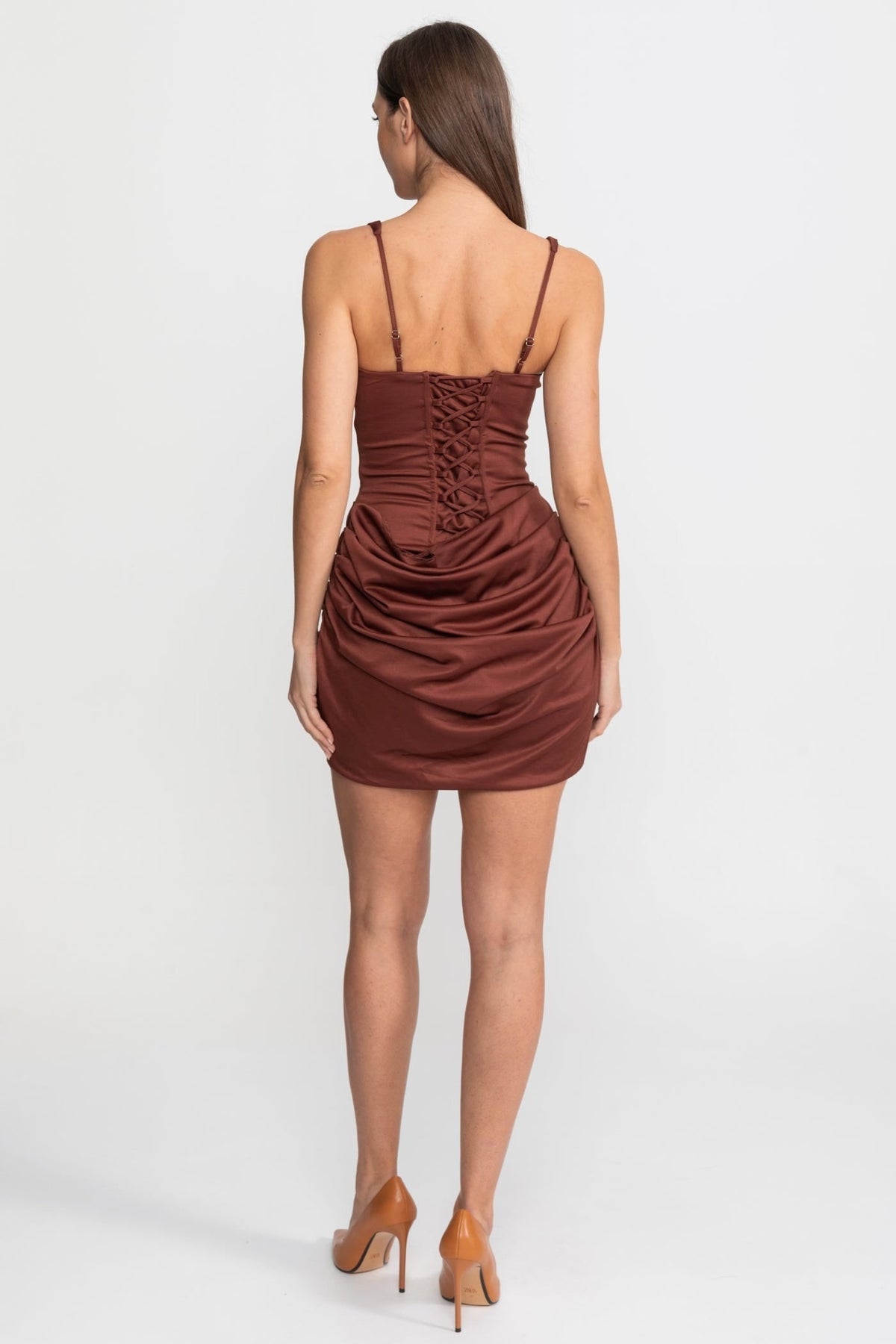 Women's Homecoming Corset Mini Dress with Square Neck Ruched Skirt and Waist Cincher - Image 2