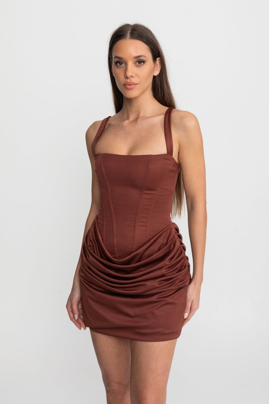 Women's Homecoming Corset Mini Dress with Square Neck Ruched Skirt and Waist Cincher - Image 4