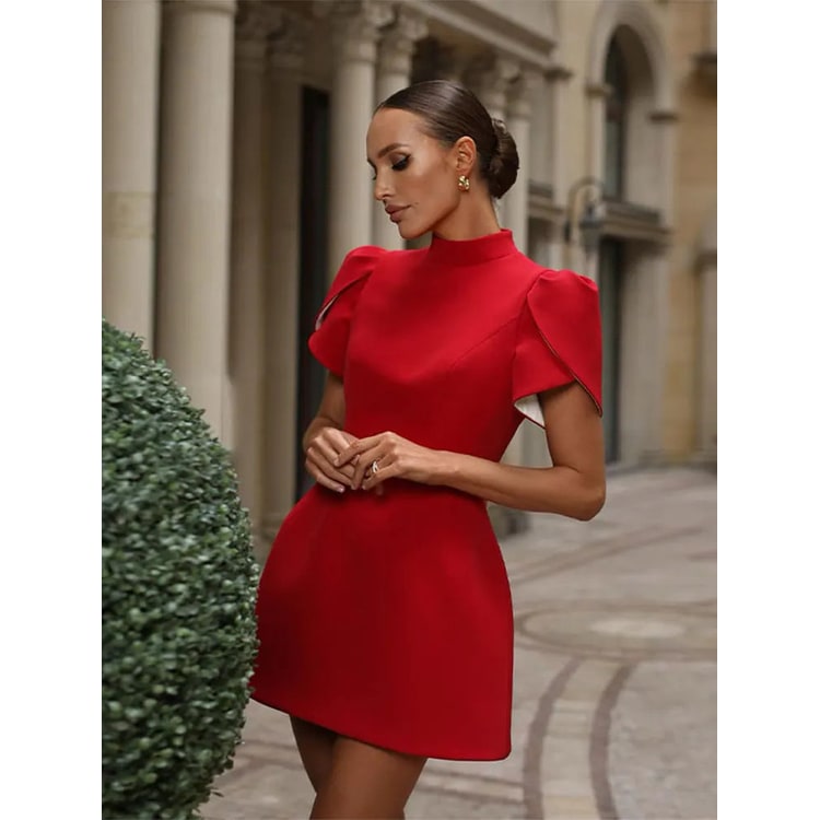 Women's Homecoming Dress Backless Mini with High Neck and Open Back Bow - Image 1