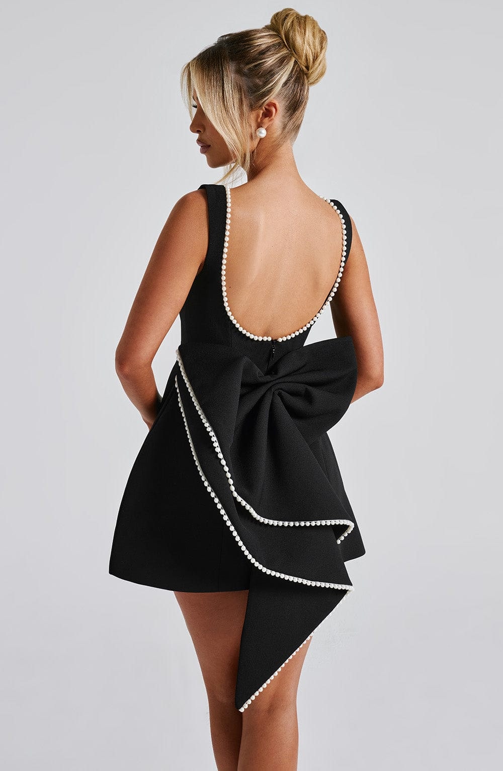 Women's Homecoming Dress Fall Wedding Guest Formal Mini with Structured Bow Back - Image 5