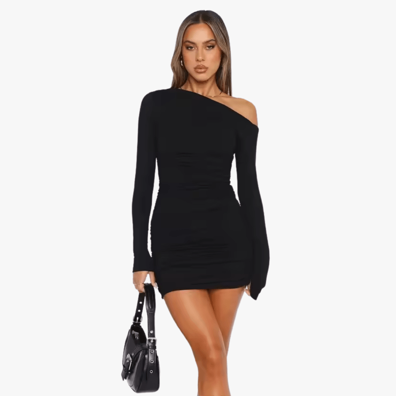 Women's Homecoming Dress Long Sleeve Mini Bodycon with Off-Shoulder Ruched Design - Image 4