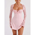 Women's Homecoming Dress Long Sleeve Mini Lace with Sweetheart Neckline and Corset Back - Image 1
