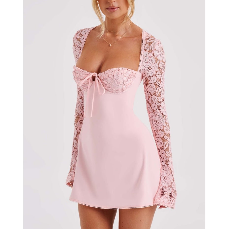 Women's Homecoming Dress Long Sleeve Mini Lace with Sweetheart Neckline and Corset Back - Image 5