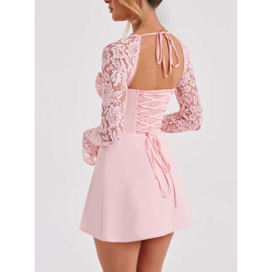 Women's Homecoming Dress Long Sleeve Mini Lace with Sweetheart Neckline and Corset Back - Image 6