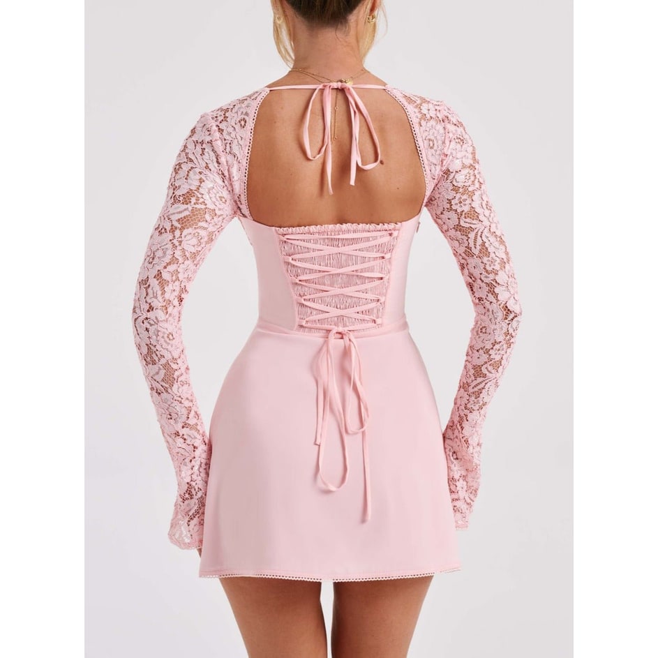Women's Homecoming Dress Long Sleeve Mini Lace with Sweetheart Neckline and Corset Back - Image 7