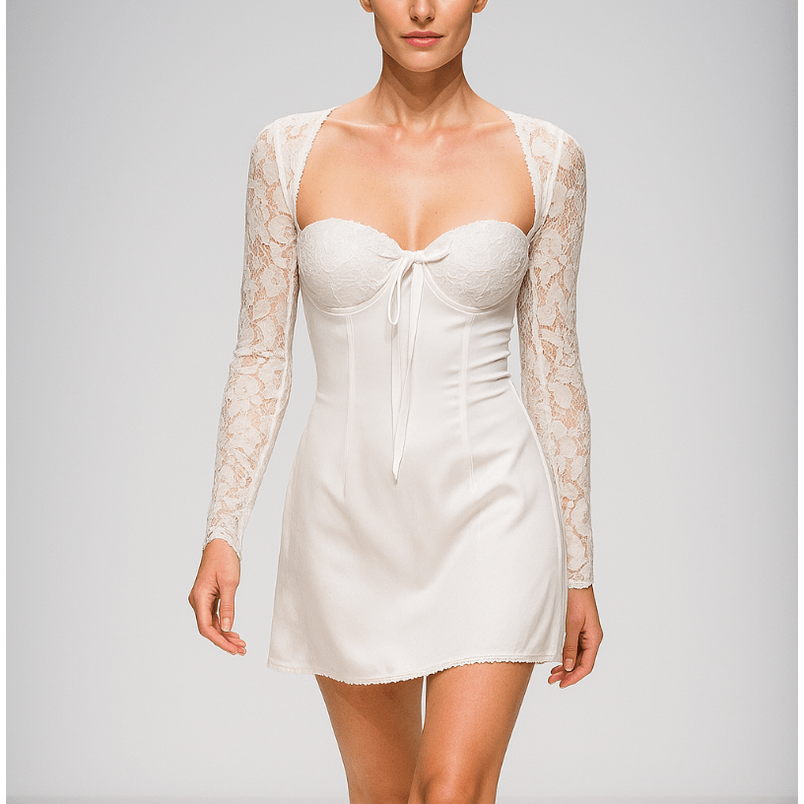 Women's Homecoming Dress Long Sleeve Mini Lace with Sweetheart Neckline and Corset Back - Image 9