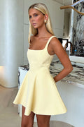 Women's Homecoming Dress Mini a Line with Square Neck and Fit and Flare Skater Silhouette - Image 1