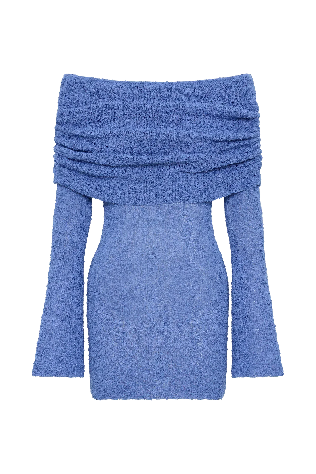 Women's Homecoming Dress Off Shoulder Mini Knit with Flared Sleeves and Ruched Detail - Image 12