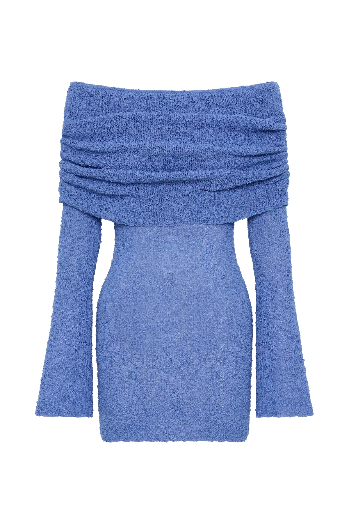 Women's Homecoming Dress Off Shoulder Mini Knit with Flared Sleeves and Ruched Detail - Image 12