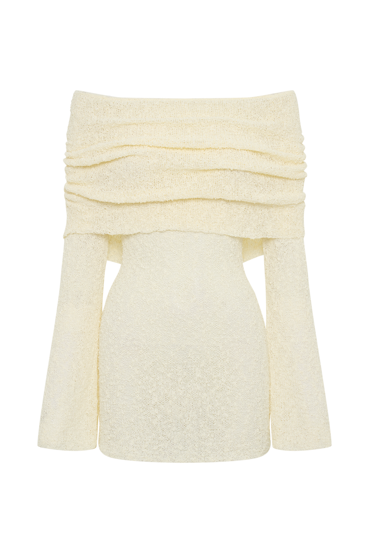 Women's Homecoming Dress Off Shoulder Mini Knit with Flared Sleeves and Ruched Detail - Image 6
