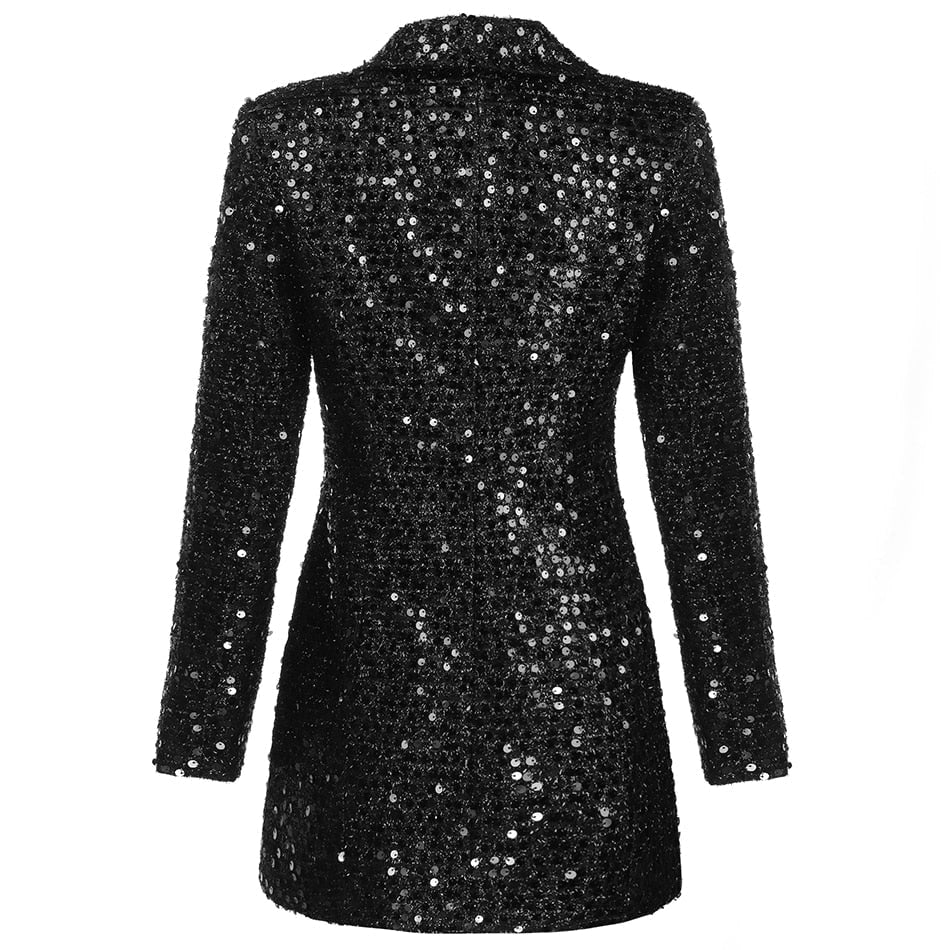 Women's Homecoming Dress Sequin Blazer Mini with Long Sleeves and Sparkly Double-Breasted Detail - Image 3