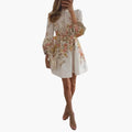 Women's Homecoming Floral Mini Dress with A-Line Silhouette and Balloon Sleeves Button Front - Image 1
