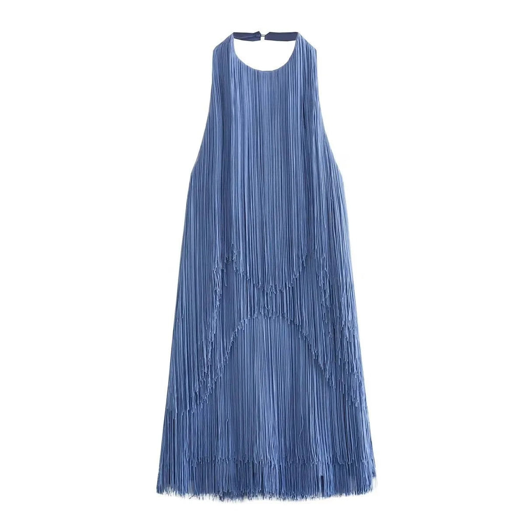 Women's Homecoming Fringe Mini Dress with Halter Neck and Open Back Party - Image 4