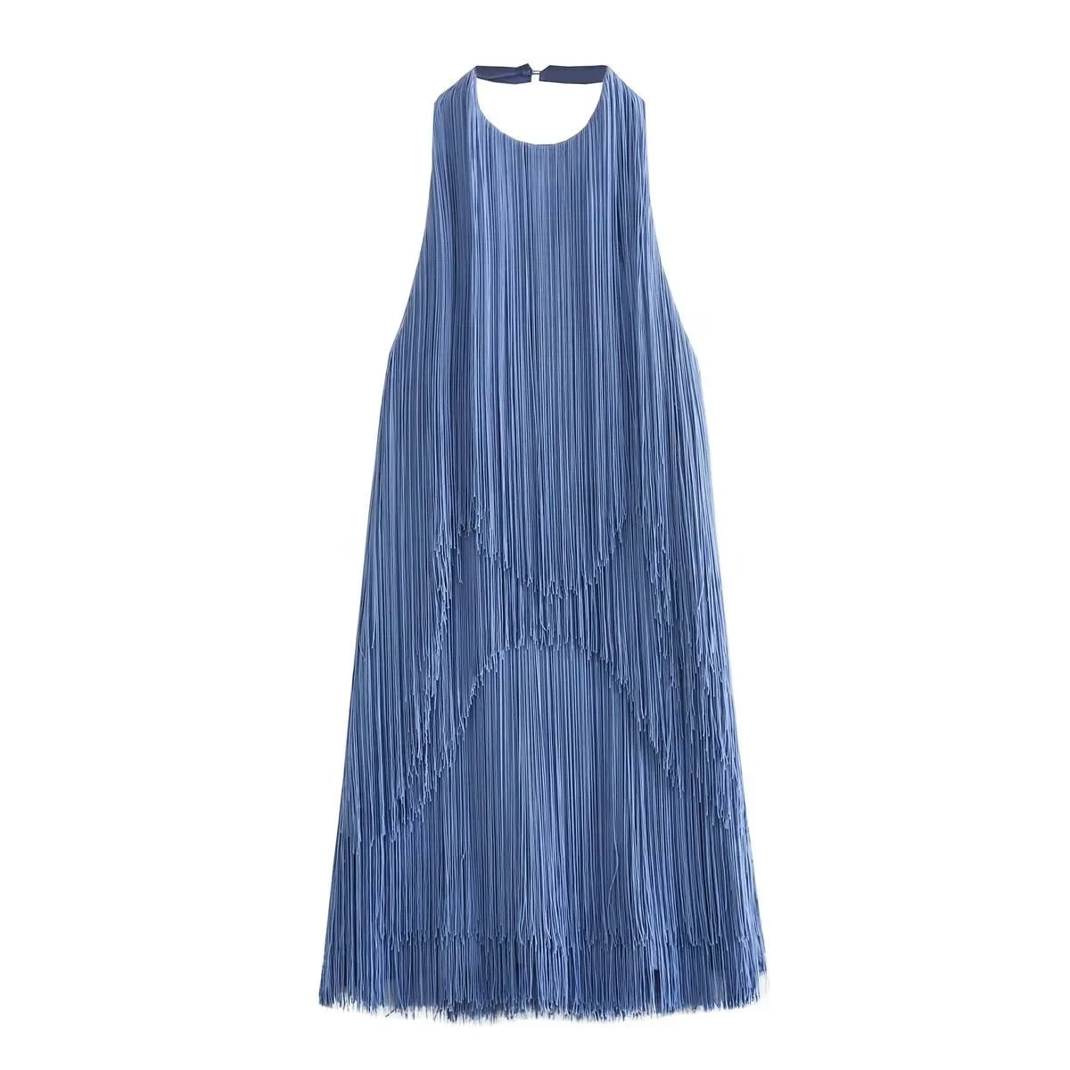 Women's Homecoming Fringe Mini Dress with Halter Neck and Open Back Party - Image 4