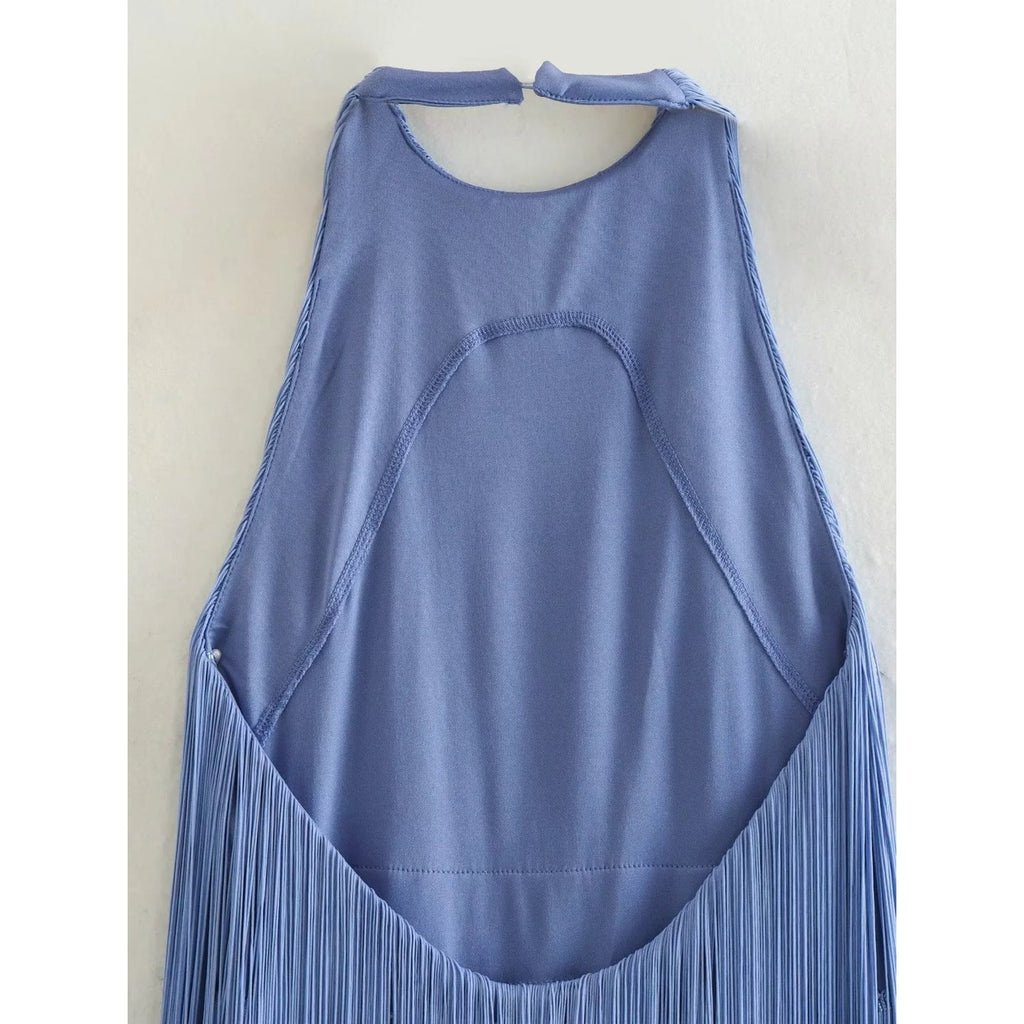 Women's Homecoming Fringe Mini Dress with Halter Neck and Open Back Party - Image 5